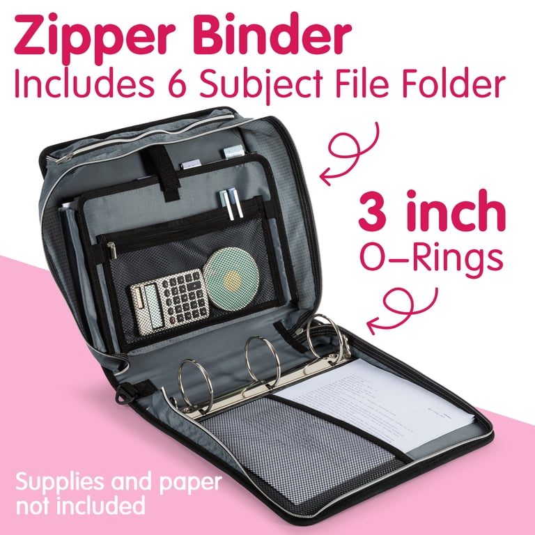 Deli Zipper Binder 3 inch 3 Ring 700 Sheet Capacity Multi-Pocket