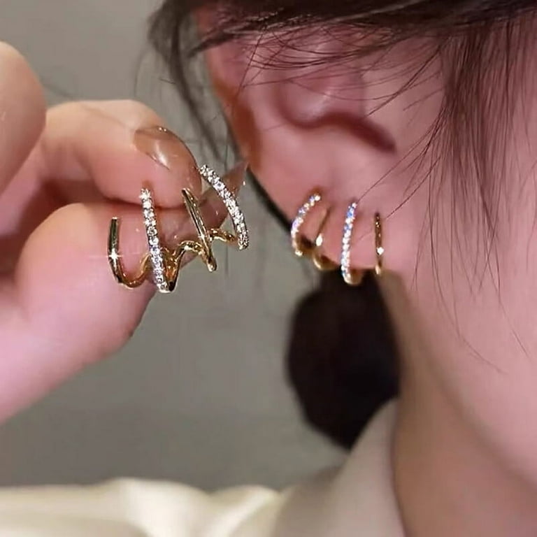 Ostrifin Earing Claw Ear Hook Clip Earrings Women Four-Prong Setting  Fashion Earrings
