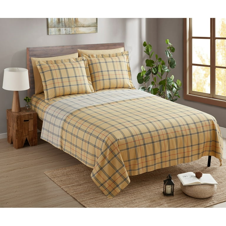Clara Clark 6 Piece Burberry Taupe Plaid Microfiber, Full Size