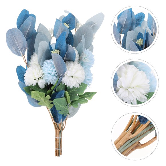 OULII 1Pc Decorative Blue Hydrangea Bouquet with Realistic Leaves for Flower Arranging