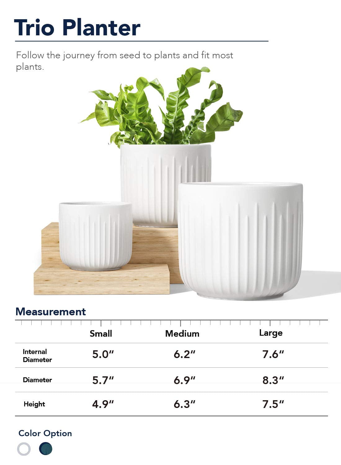 BEMAY 3-Pack Ceramic Plant Pots, 5.7", 6.9", 8.3" Sizes Indoor Planters, White Flower Pots with Drainage Holes