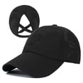 thumbnail image 1 of Gorra de béisbol HGGE para mujer con forma de cola de caballo entrecruzada, negra, 1 of 7