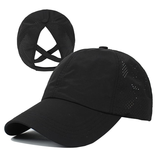 Gorra de béisbol HGGE para mujer con forma de cola de caballo entrecruzada, negra