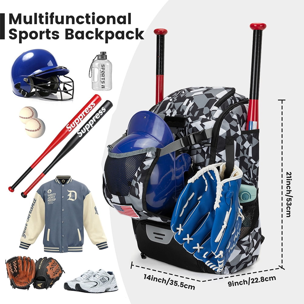 HUISZJ 43L Baseball Bag, Large Baseball Backpack with Side Pockets, Durable Softball Backpack with Shoe Compartment, Style 3