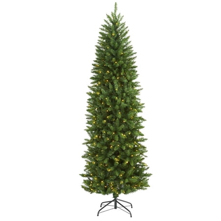 Nearly Natural 6.5ft. Slim Green Mountain Pine Artificial Christmas Tree with 300 Clear LED Lights