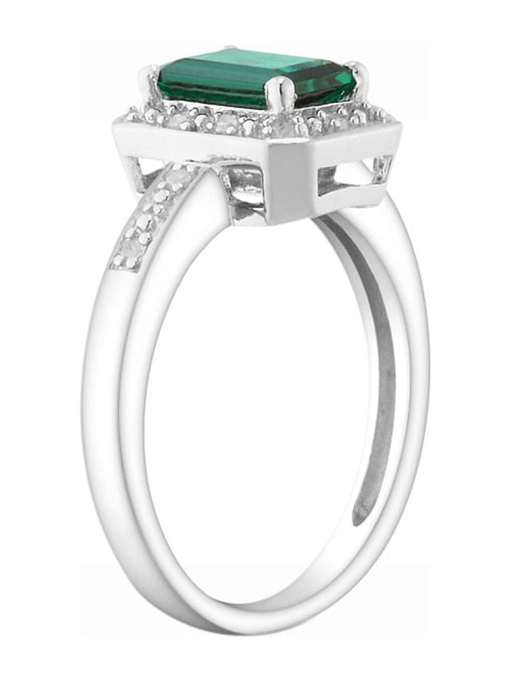 1.00 Carat (Ctw) Lab-Created Emerald Ring with Diamonds in Sterling Silver for Women