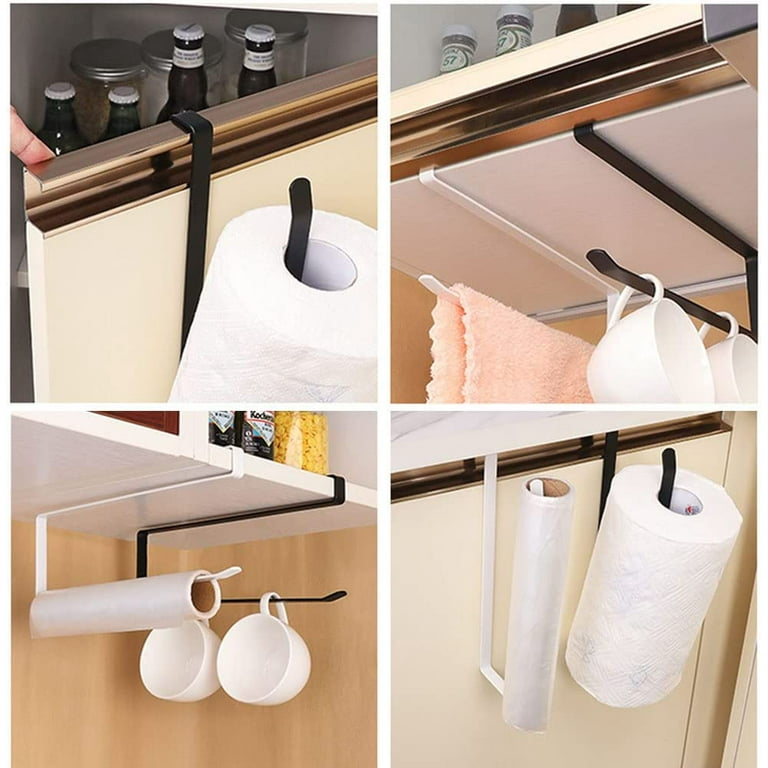 Trianu Paper Towel Holder Under Cabinet Hanging Paper Roll Holder for Kitchen Bathroom No Drilling Use Directly Black