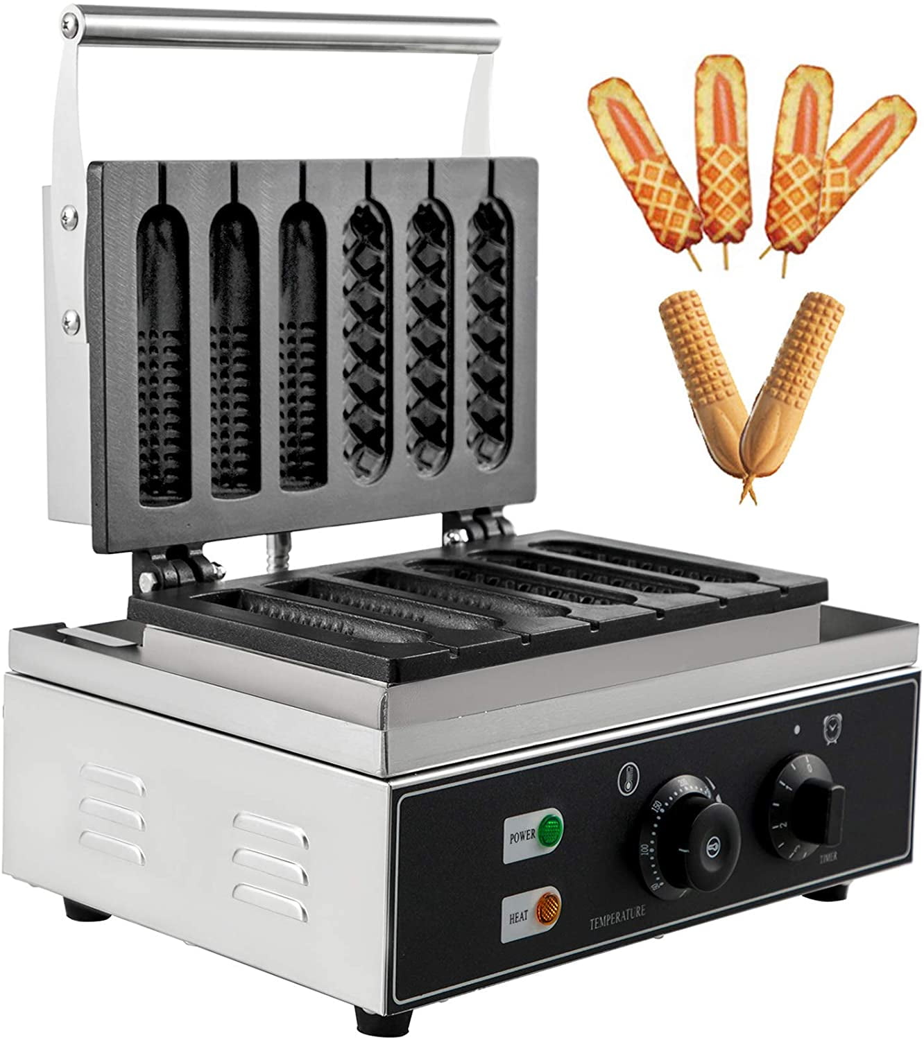 VEVOR 110V Commercial Lolly Waffles Maker 6 Grid 1550W Temperature 50