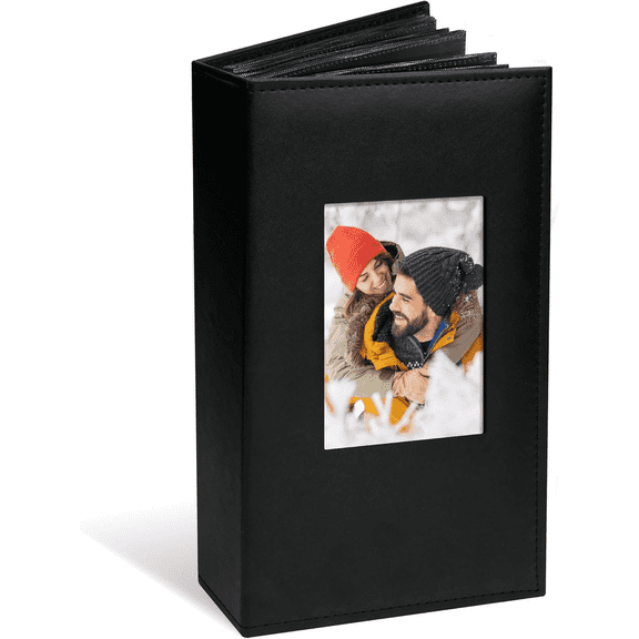 HUANOR 300 Photo Album 4x6, PU Leather Picture Album with Cover Window, Acid-Free Slip-in Photo Book, 50 Sheets/100 Pages, Black Gift for Wedding, Baby & Family Memories