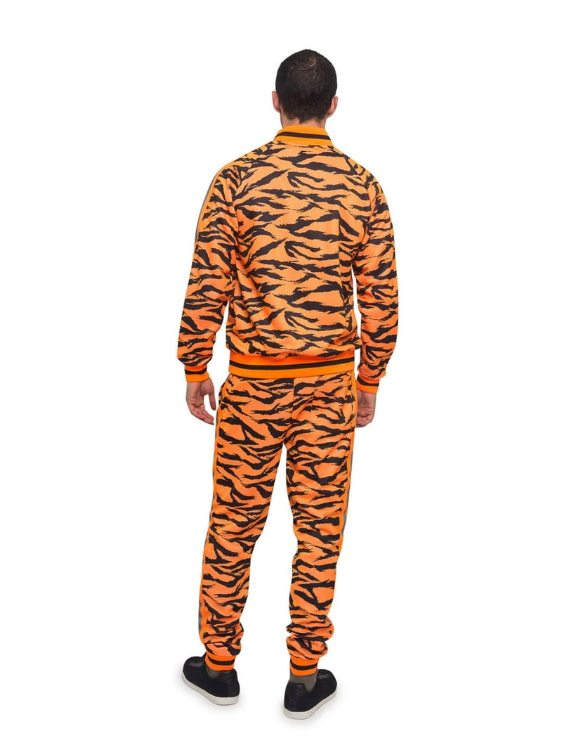 Men's Tiger Striped Reflective Tape Track Suits 2 Piece Sweatsuit
