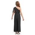 thumbnail image 2 of Sinleey Girls Ruffled Sequins Jumpsuit One Shoulder Wide Leg Long Pants Romper Wedding Prom Playsuit Black 8, 2 of 6