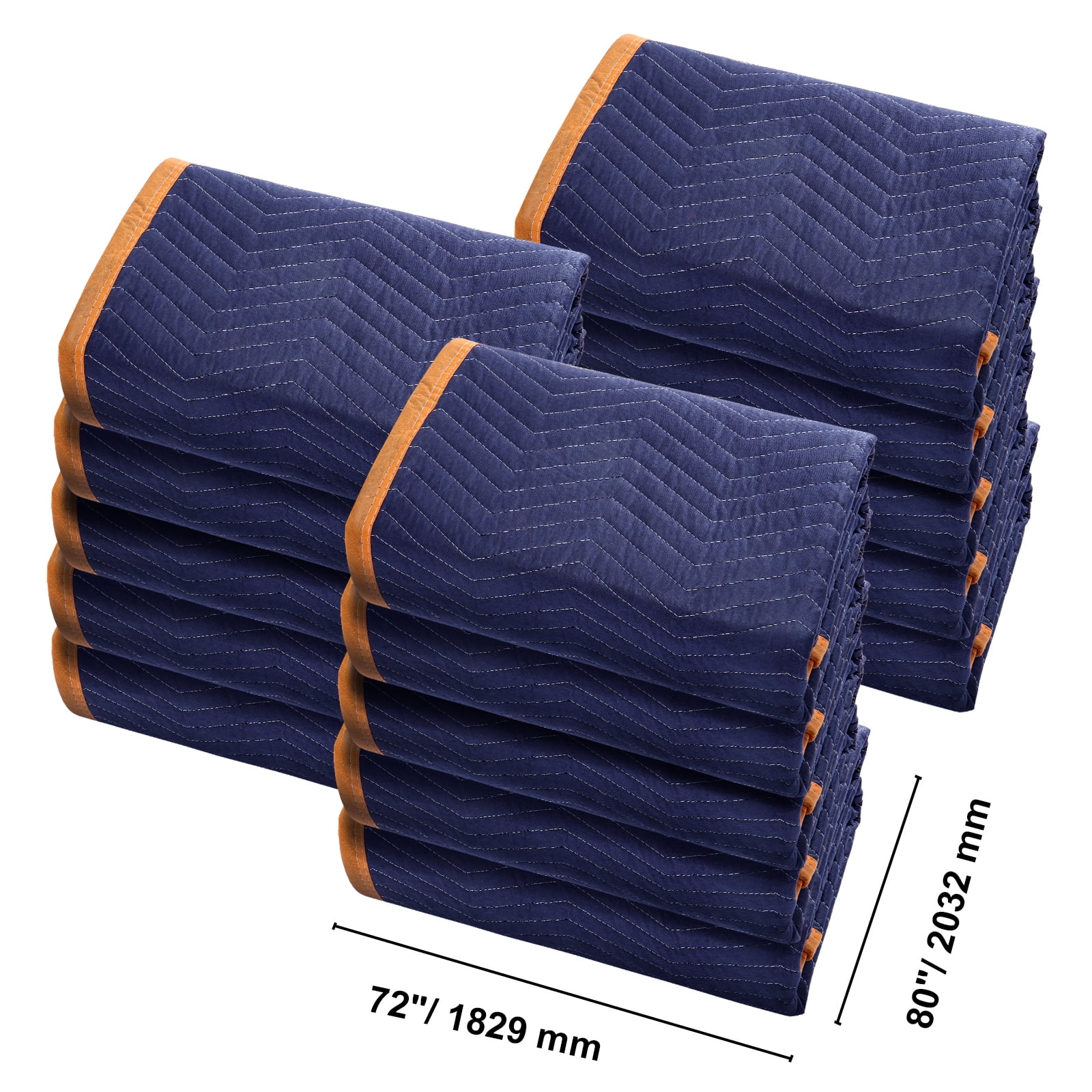 KFFKFF Moving Pads, 80" x 72", 65 lbs/dz, Set of 12, Durable Non-Woven & Recycled Cotton Material, Heavy-Duty Protection for Furniture, Flooring, and Appliances, Blue/Orange