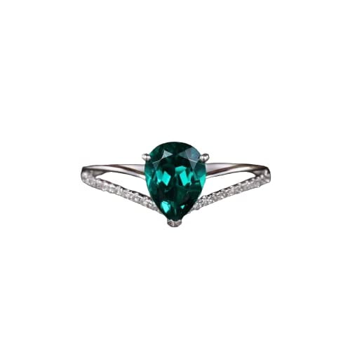 HeartsAndYou 1ct Natural Emerald Diamond Split Band Diamond Accents Ring 14k SOLID White Gold