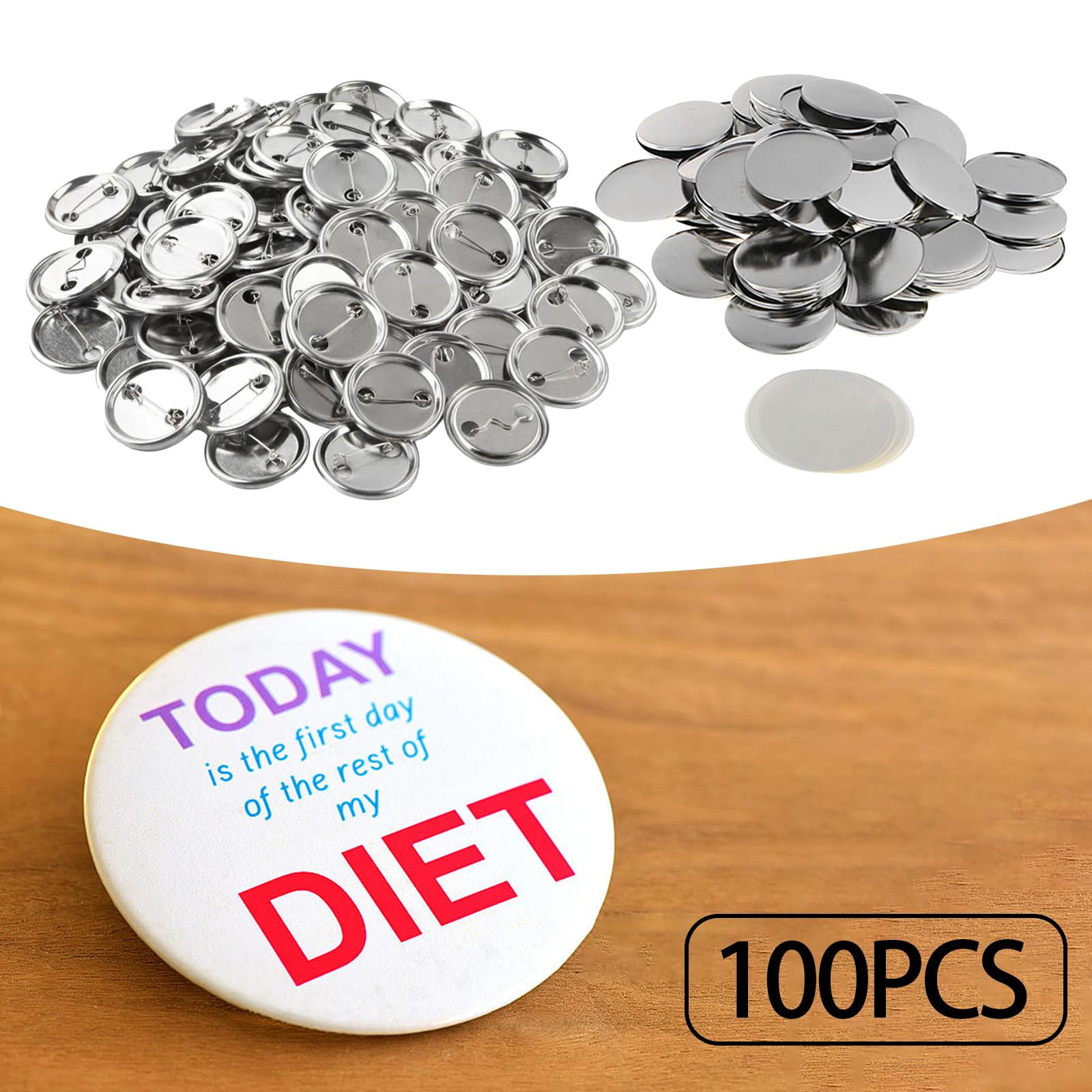 Tachiuwa 100 Pieces Blank Button Making Supplies Round Button Parts Including Metal Shells Back Cover for Button Maker Machine