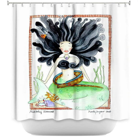 DiaNoche Designs Unique Bathroom Shower Curtains by Marley Ungaro - Meditating Mermaid