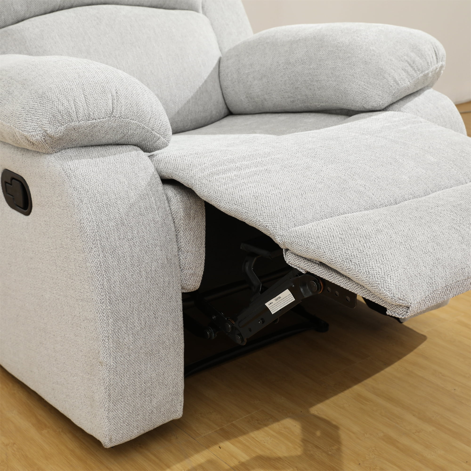 Aukfa Double Manual Recliner Chair, Overstuffed Loveseat w/ Cupholders,Leather, Gray