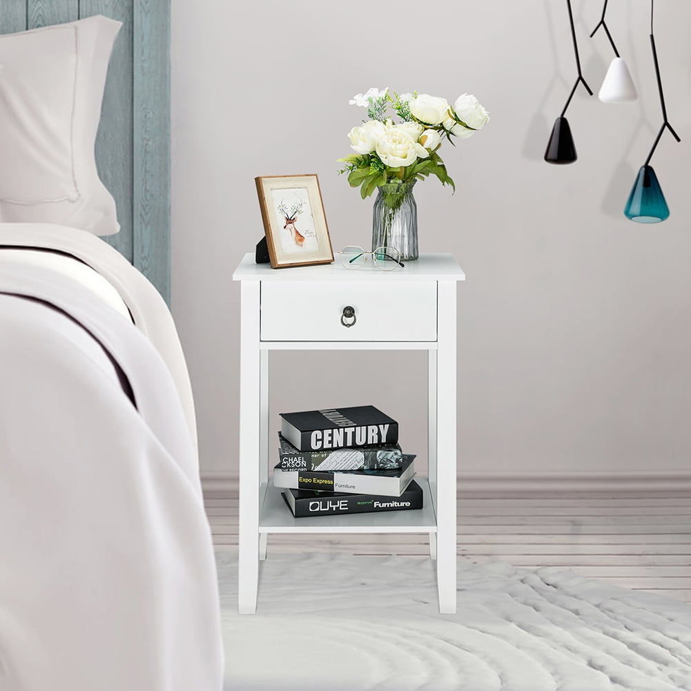 Kepooman Nightstands Bedroom, Modern Beside Table with 1 Drawer Modern Nightstand for Bedroom/Living Room/Office, White Kepooman Nightstands Bedroom, Modern Beside Table with 1 Drawer Modern Nightstand for Bedroom/Living Room/Office, White