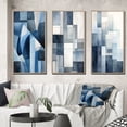 thumbnail image 1 of Designart "Retro Navy Blue Cubist Dreams II" Modern Geometric Framed Wall Art Set Of 3 - Blue Abstract Frame Canvas Set For Living Room Decor, 1 of 6