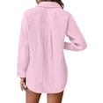thumbnail image 6 of Womens Button down Shirts Cotton Linen Long Sleeve Dress Shirts Casual Summer Tops with Pockets by Yigetop Pink S, 6 of 7