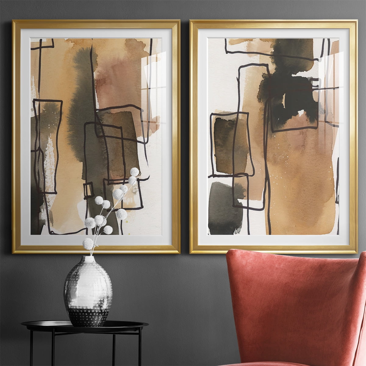 Wexford Home Retro Vibe III Premium Framed Print, 22.5" x 30.5" - Ready to Hang, Gold (Set of 2)