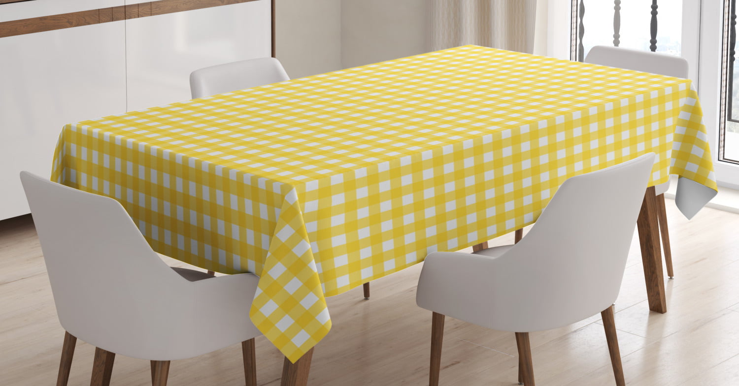 YELLOW GINGHAM CHECK KITCHEN PATIO DINE BBQ OILCLOTH VINYL TABLECLOTH 48x48 NEW 