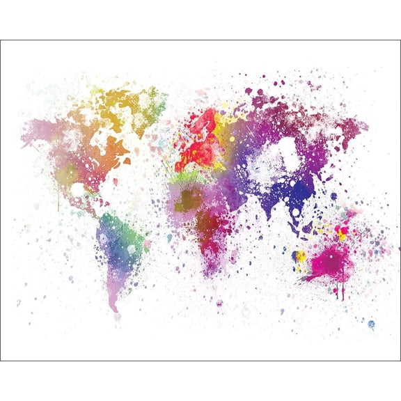 World Map Watercolor Splatter Art Print Poster (20x16)