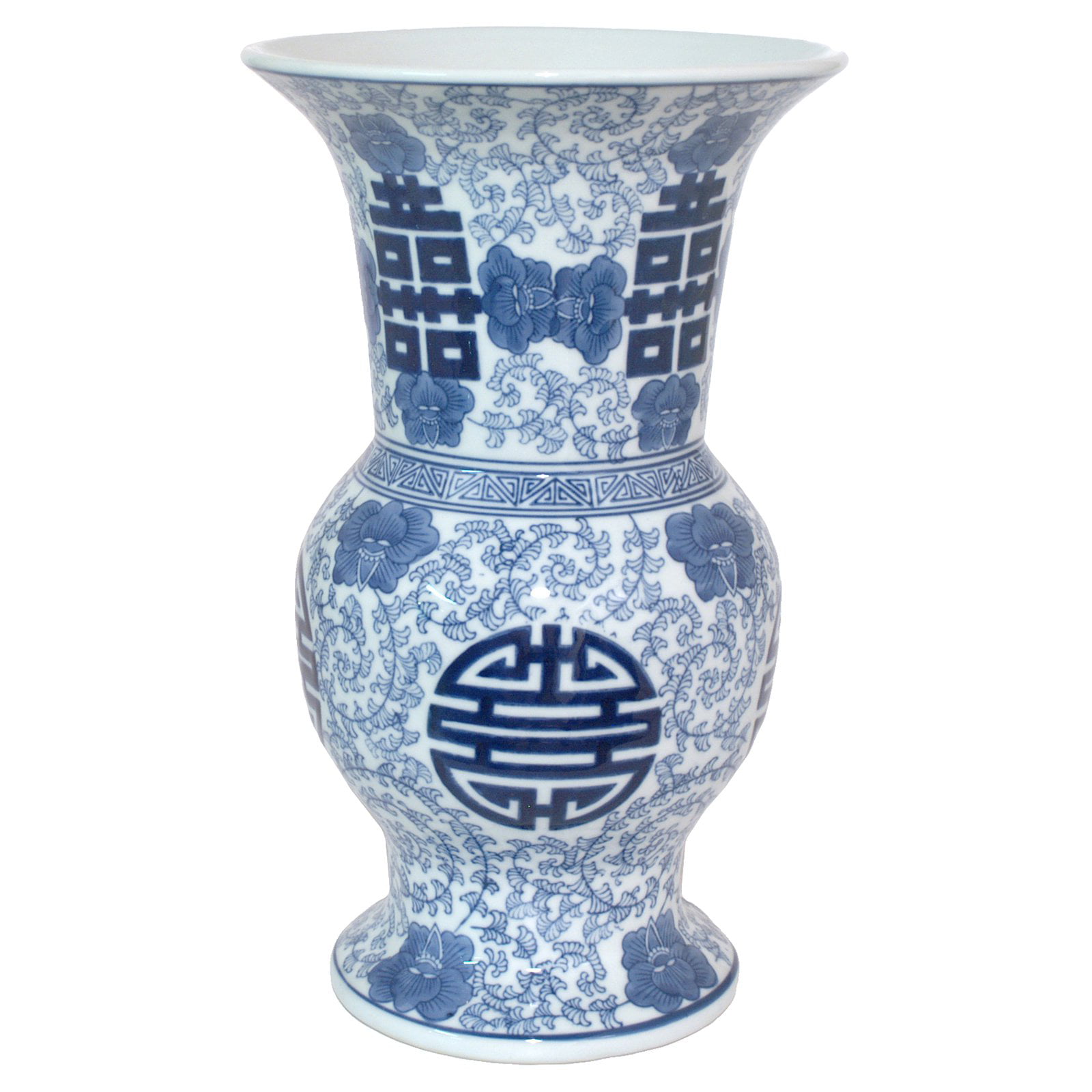 Three Hands 14.25 in. Blue and White Ceramic Vase