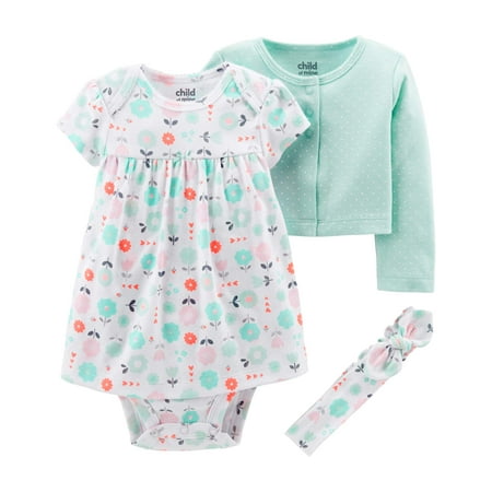 Child of Mine by Carter's Long Sleeve Cardigan, Dress & Headband, 3pc Outfit Set (Baby (Best Girl Bands Of All Time)