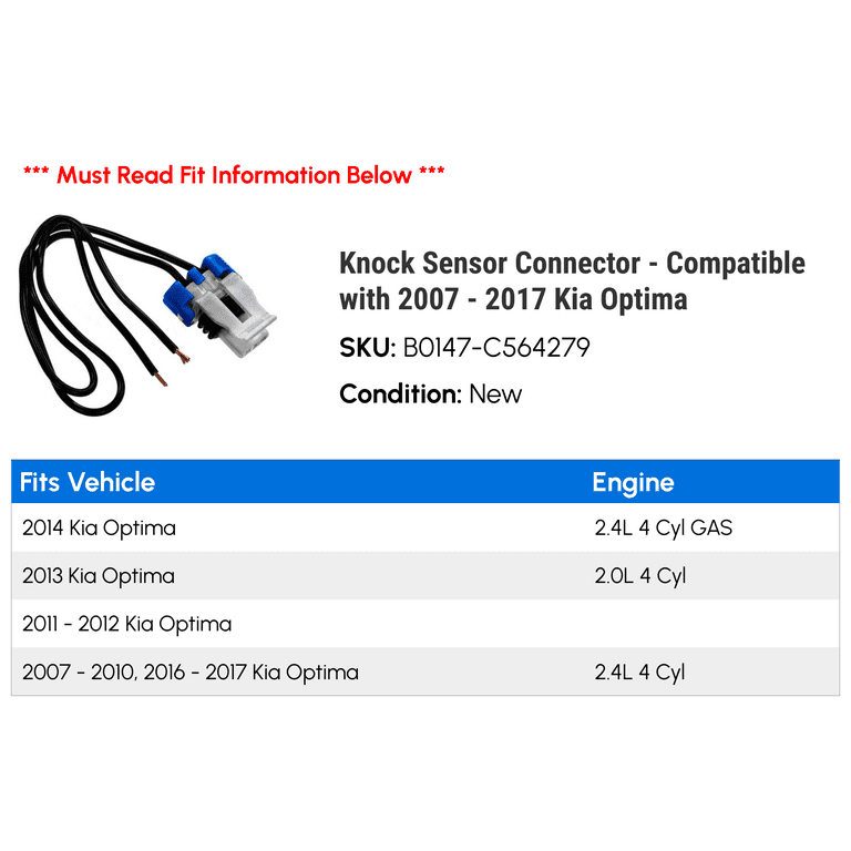 Knock Sensor Connector Compatible With 2007 2017 Kia Optima, 56 OFF