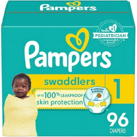 Pampers Swaddlers Diapers - Size 1, 96 Count, Ultra Soft Disposable Baby Diapers