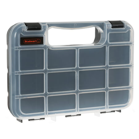Portable Storage Case with Secure Locks and 14 Small Bin Compartments for Hardware, Screws, Bolts, Nuts, Nails, Beads, Jewelry and More by