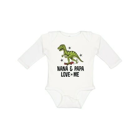 

Inktastic Nana and Papa Love Me Dinosaur Grandson Boys Long Sleeve Baby Bodysuit