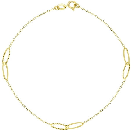 American Designs 14kt Yellow Gold Diamond-Cut Intertwined Oval Link Station Bracelet 7.25 Chain