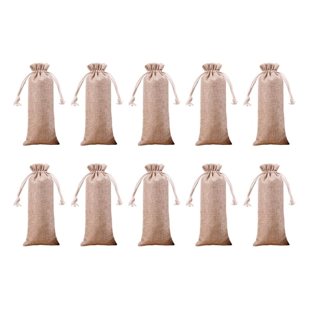 10 Uds. Bolsa con cordón para joyería, bolsa de joyería de lino, regalos, adornos de almacenamiento, embalaje de abalorios, bolsas de saco de Almacenamiento y organización del hogar gris amarillento Kearding HA076202-03