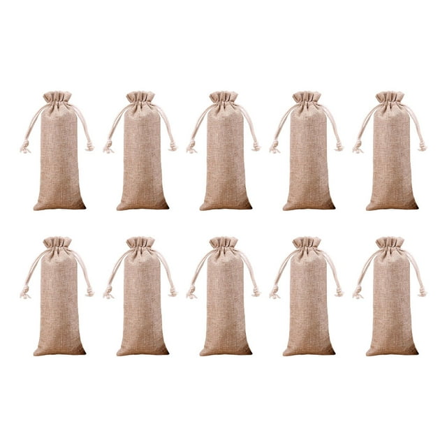 10 Uds. Bolsa con cordón para joyería, bolsa de joyería de lino, regalos, adornos de almacenamiento, embalaje de abalorios, bolsas de saco de Almacenamiento y organización del hogar gris amarillento Ounissouiy HA076202-03