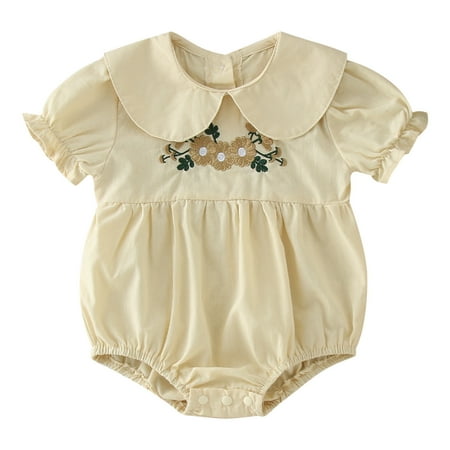 

niuredltd girls short sleeve floral embroidery ruffles romper bodysuits jumpsuit clothes size 90