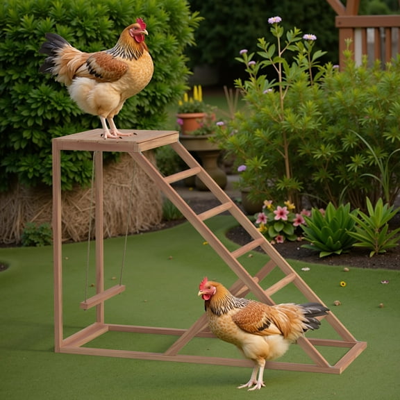 Phonjoro Chicken Perch w/Ladder Swing & Ramp for Coop, Chicken Roosting Bars for Chickens in Coop, Chicken Coop Accessories Toy, Wooden Chicken Activity Play for Pets Healthy for Backyard Farm