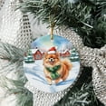 thumbnail image 3 of Hello Winter Pomeranian Frosty Morning Walk Welcome Snowy Christmas Ceramic Round Ornament Pom Dog Lover Gifts Home Tree Decor - 02018, 3 of 5