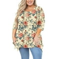 thumbnail image 2 of Fartey 3/4 Sleeve Shirts for Women Plus Size Boho Crew Neck Tunic Tops Loose Flowy Side Split Hem Tshirts Vintage Floral Print Casual Blouses 2025 Multicolor XL, 2 of 8