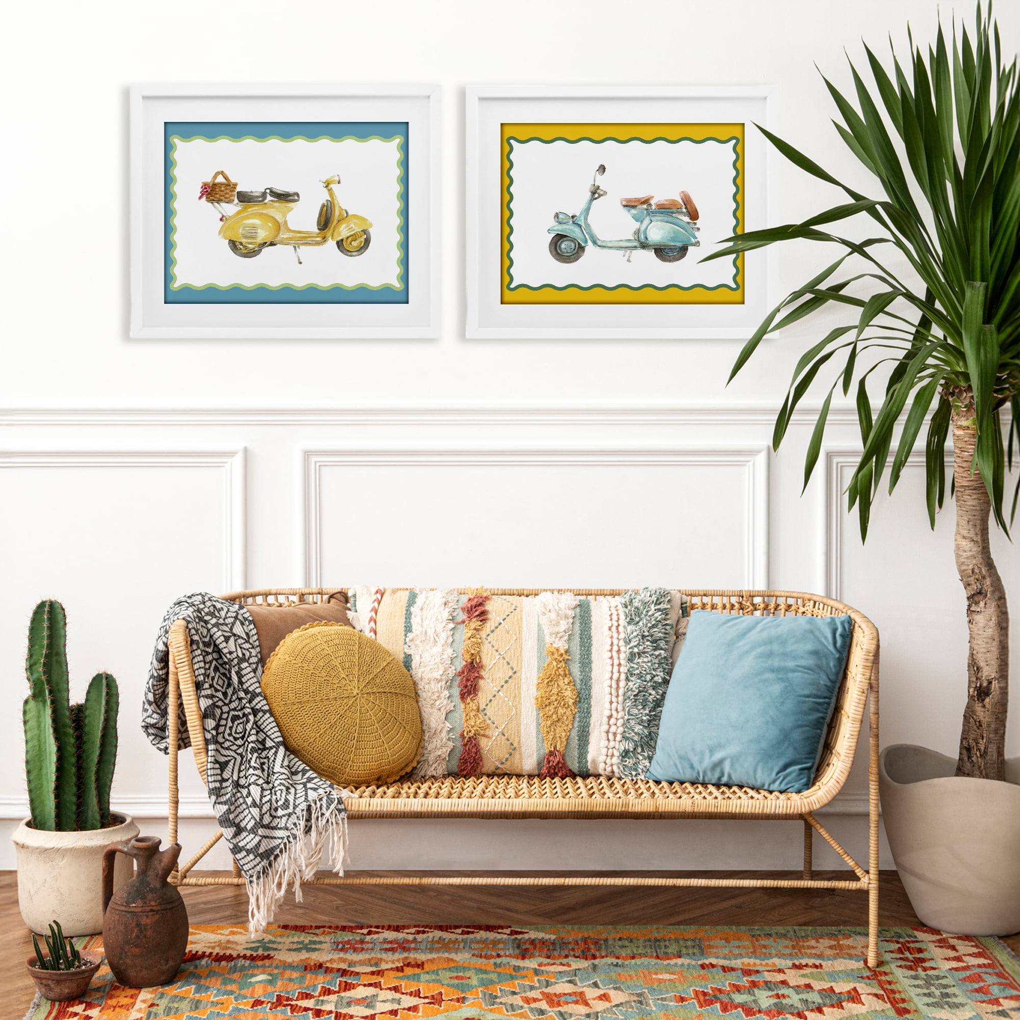 Stupell Industries Wavy Bordered Scooters 2 Piece White Framed Print Under Glass Set, design by Lanie Loreth