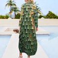 thumbnail image 2 of Green Golden Leaves Modern Art Shirt Dress Long Sleeve Street Fashion V Neck Oversized Casual Dress Women Evening Dress, 2 of 7