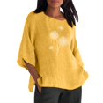 thumbnail image 2 of Pxiakgy Chemises pour Femmes Été Manches 3/4 Col Rond Imprimé Floral Haut Ample T-Shirts Tunique en Lin Décontractée Blouse Jaune + TG, 2 of 4