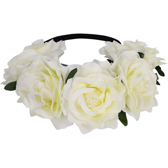 FloralCrownHeadband Bridal FlowerGarland Hairband Wedding Festival Rose Flower Hair Wreath Headpiece Boho Floral Crown Hair Accessories For Women Girls Festival Wedding Party Decoration Photography