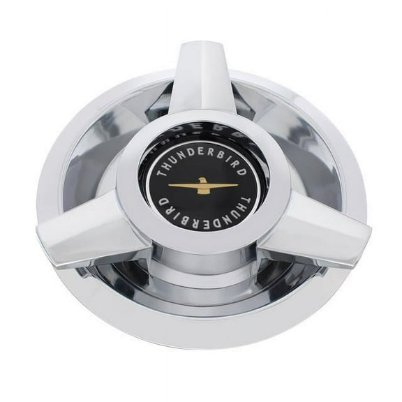 United Pacific 1962-63 Ford Thunderbird Chrome Wire Wheel Hubcap With Black Center Emblem Wheel Accessory F626301