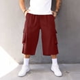 thumbnail image 2 of BVnarty Men's 3/4 Capri Cargo Pants Elastic Waist Drawstring Below Knee Baggy Wide Leg Casual Summer Lightweight Pants with Pockets Wine XXXL, 2 of 9