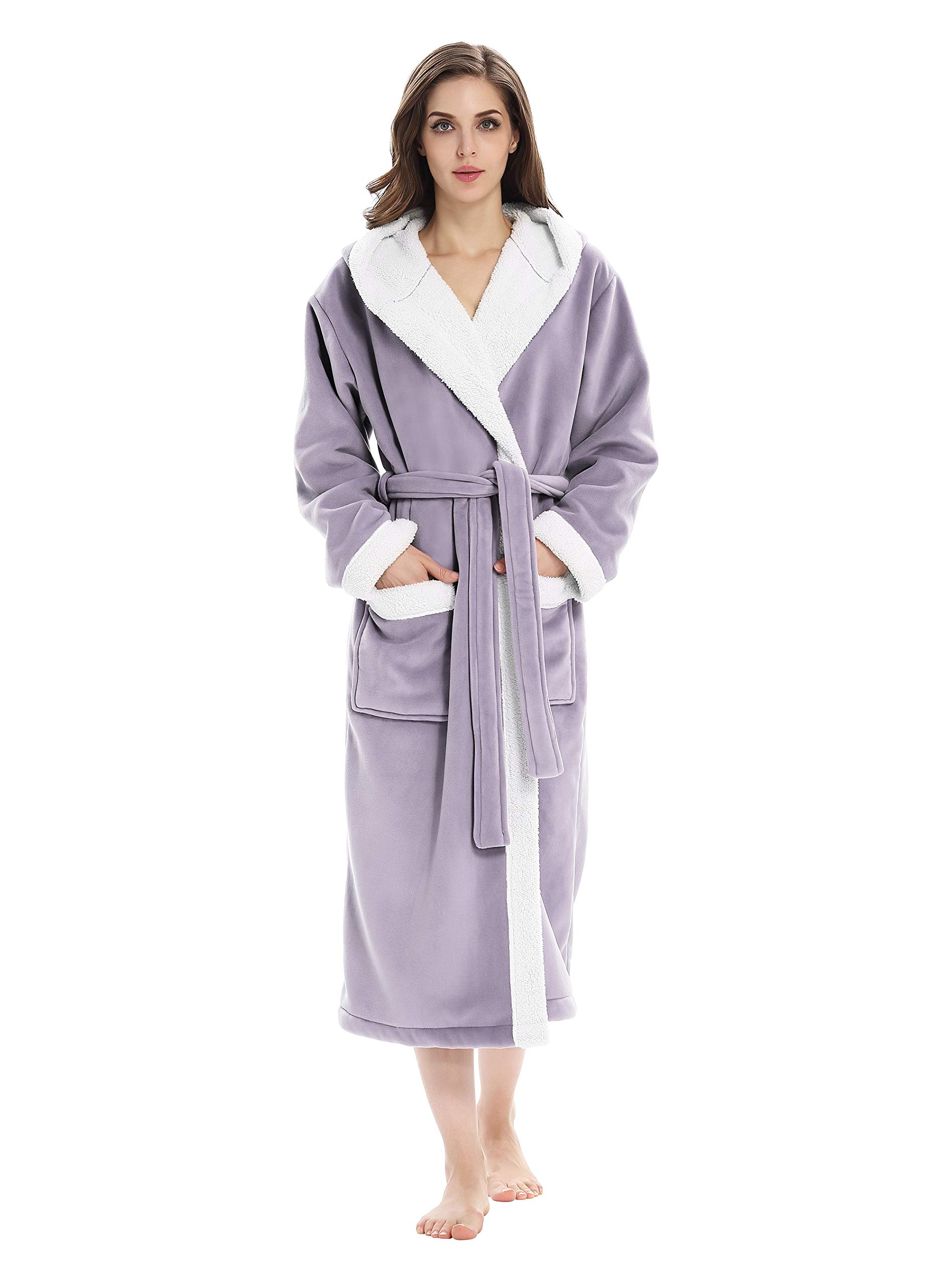 VOIANLIMO Long Flannel Robes for Women Plush Robe Hooded Bathrobe Fleece Robe Walmart Canada
