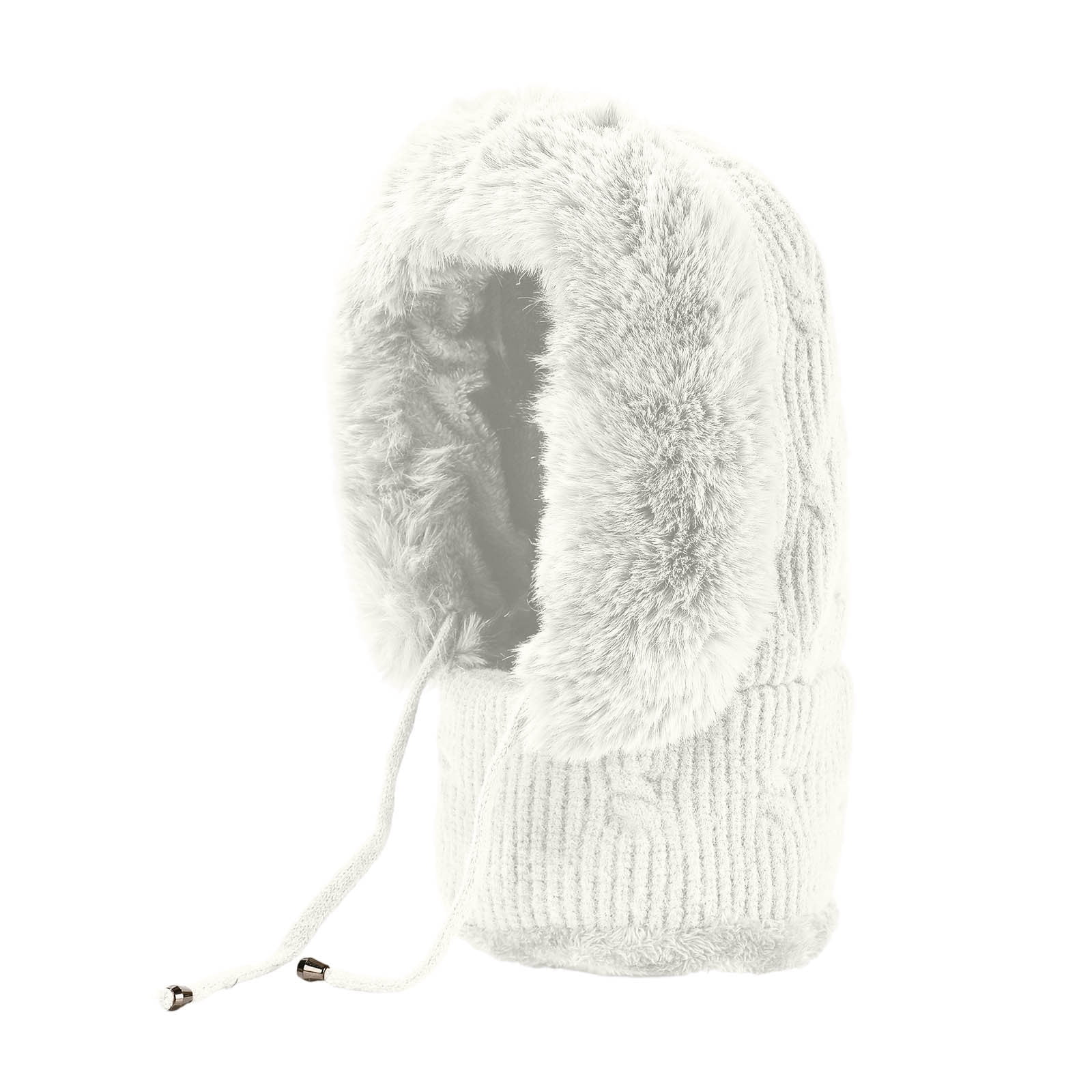 YZEGDCH White Women One Piece Slouchy Fleece Thicken Beanie Winter Hats Scarf Mask Drawstring Warm Hooded Winter Balaclava Pullover Knitted Winter Hat, Birthday Valentines Gift for Women