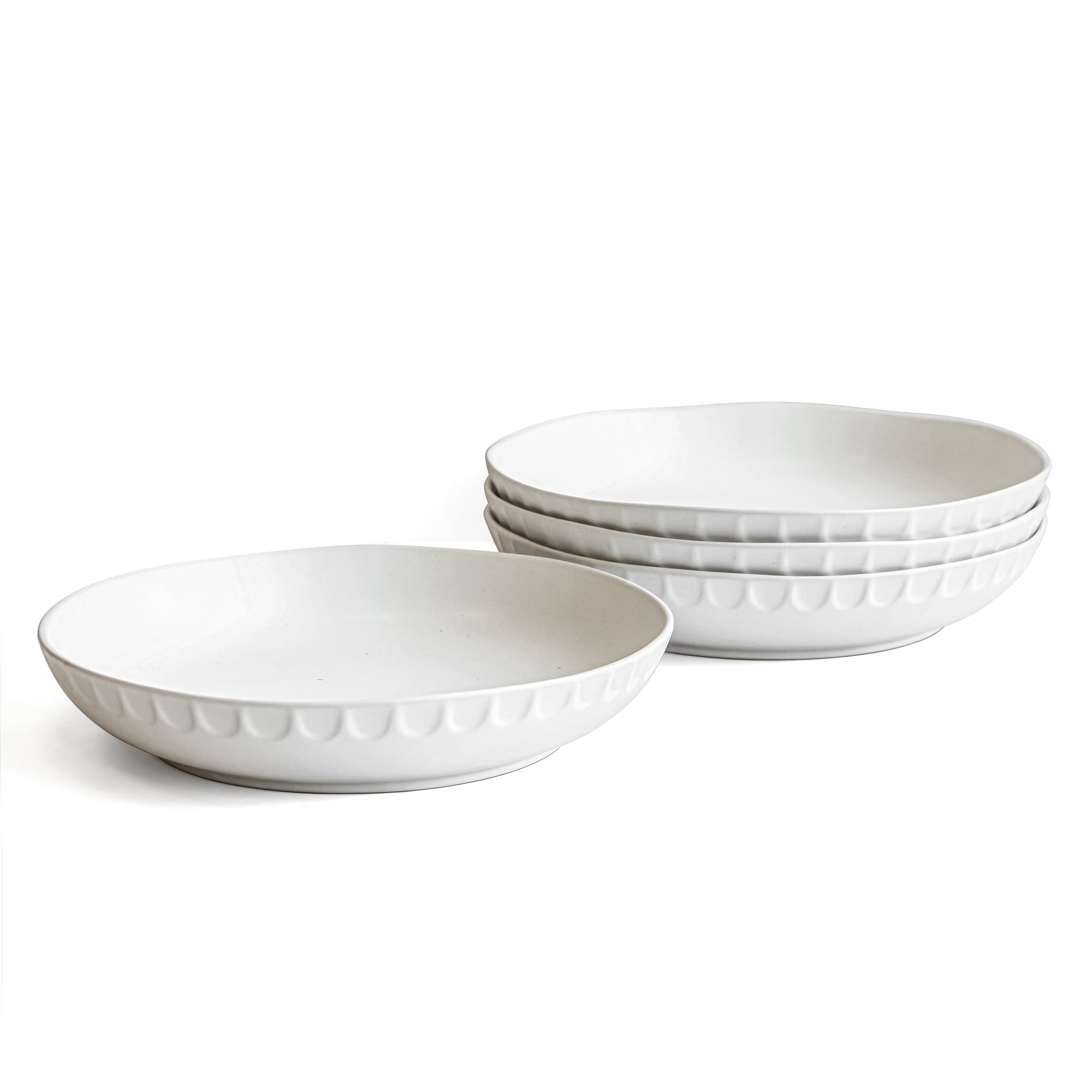 Over and Back Set of 4 White Thumbprint Dinner Bowls