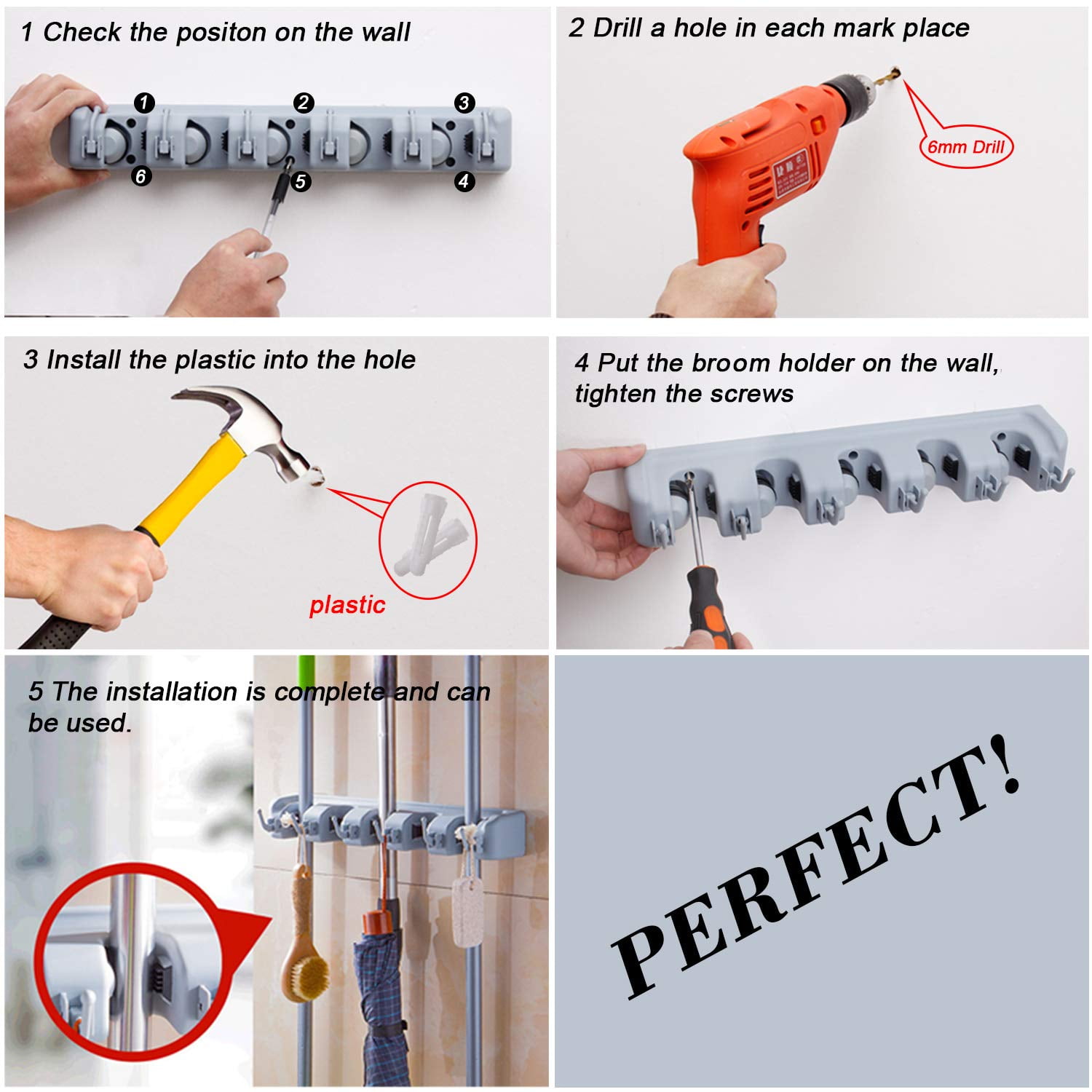 Wall Mount Broom Holder Organizer Stainless Steel for Mop Dustpan Closet Tool Storage Utility Rack Kitchen Cabinet Door Hanger Black Walmart