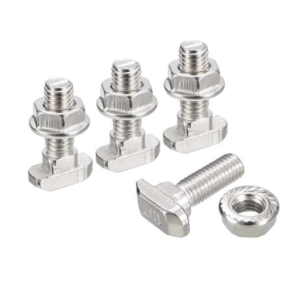 Unique Bargains M8x25mm T Slot Drop in Bolt and M8 Hexagon Flange Nut Set 8 Sets T-Bolt for 45 Series Aluminum Profile
